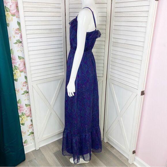 Express Paisley Tiered Ruffle Sleeveless Maxi Dress Purple Small - Picture 2 of 11
